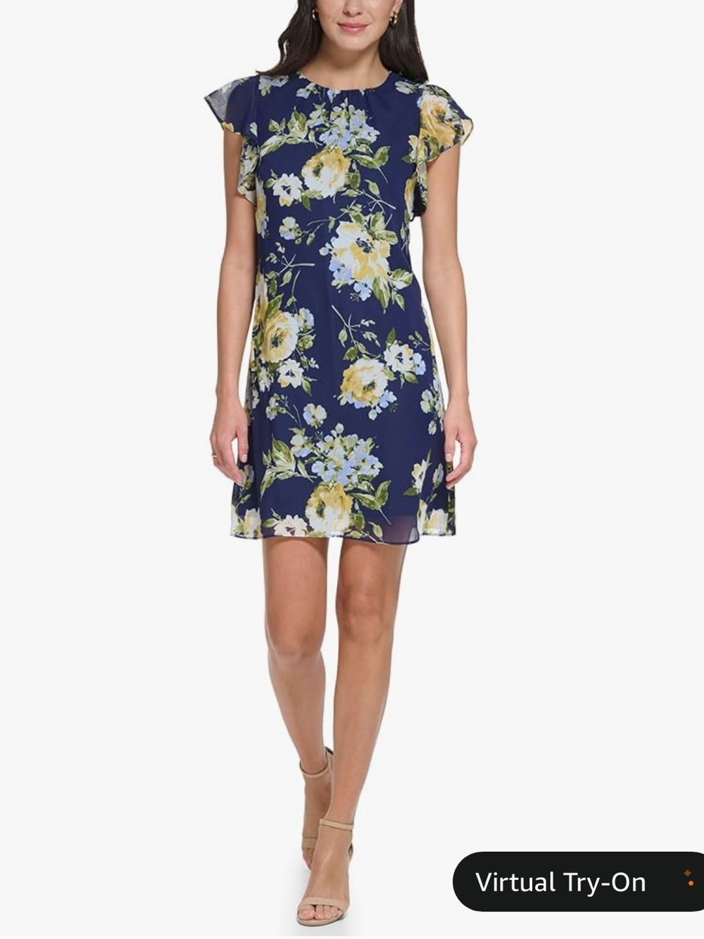 Jessica Howard Navy Floral Ruffle Sleeve Mini Dress